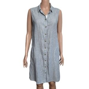 Tahari Button Up Sleeveless Linen Dress Womens Medium